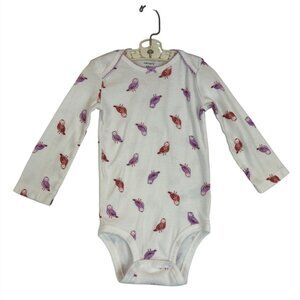 Carters Long Sleeve Bodysuit 18M Owl Print 100% Cotton White Red Purple